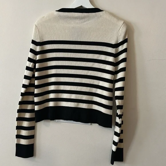 H&M Rib Knit Striped Gold Button Cardigan Sweater - Picture 9 of 11